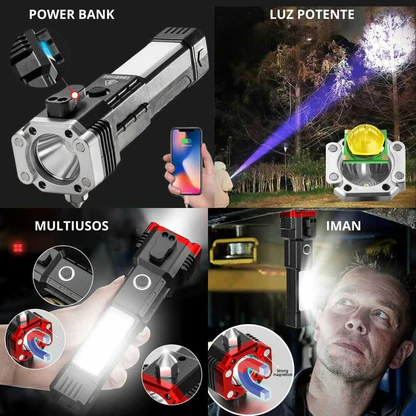 Linterna Táctica con Martillo de Seguridad Multifuncional 4 en 1